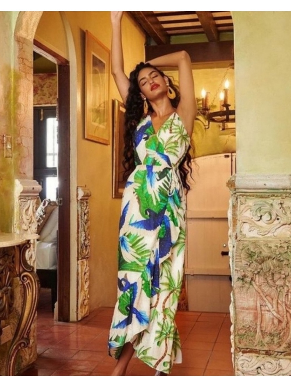 Farm Rio Mixed Palm Wrap Dress